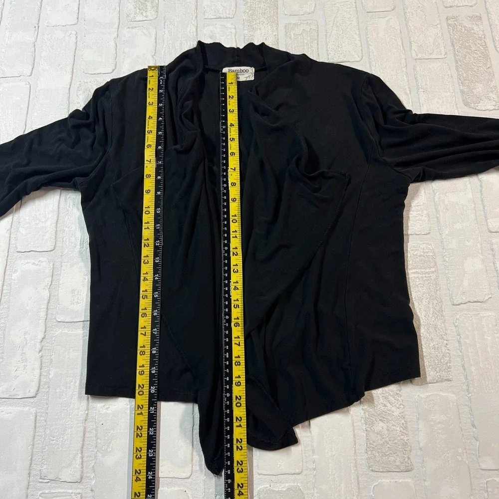 Bamboo by Creation Cardigan Topper Womens Medium Black Draped Open‎ 3/4 Sleeve M